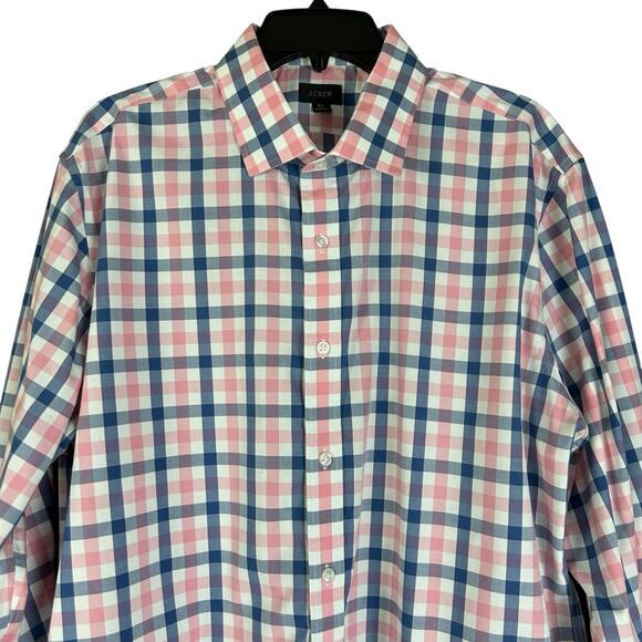 J.Crew Shirt Men Size XL Slim Fit Light Blue Pink Check Classic Preppy Button Up - Picture 2 of 9